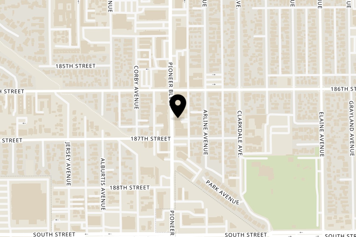 Map showing the location of Curry On Pie - Indo American Pizza on 18626 Pioneer Boulevard in Artesia
